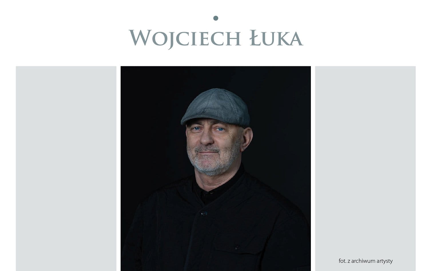 Wojciech Łuka. Zdjęcie portretowe - mężczycna w czapce, ciemne tło